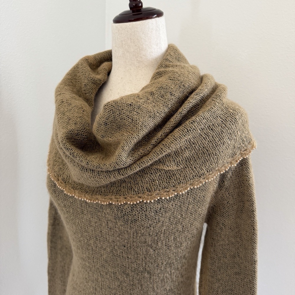 VTG Mac & Jac Sweater Womens Medium Brown Mohair Cowl Neck Beaded Fairy Grunge - Picture 5 of 10